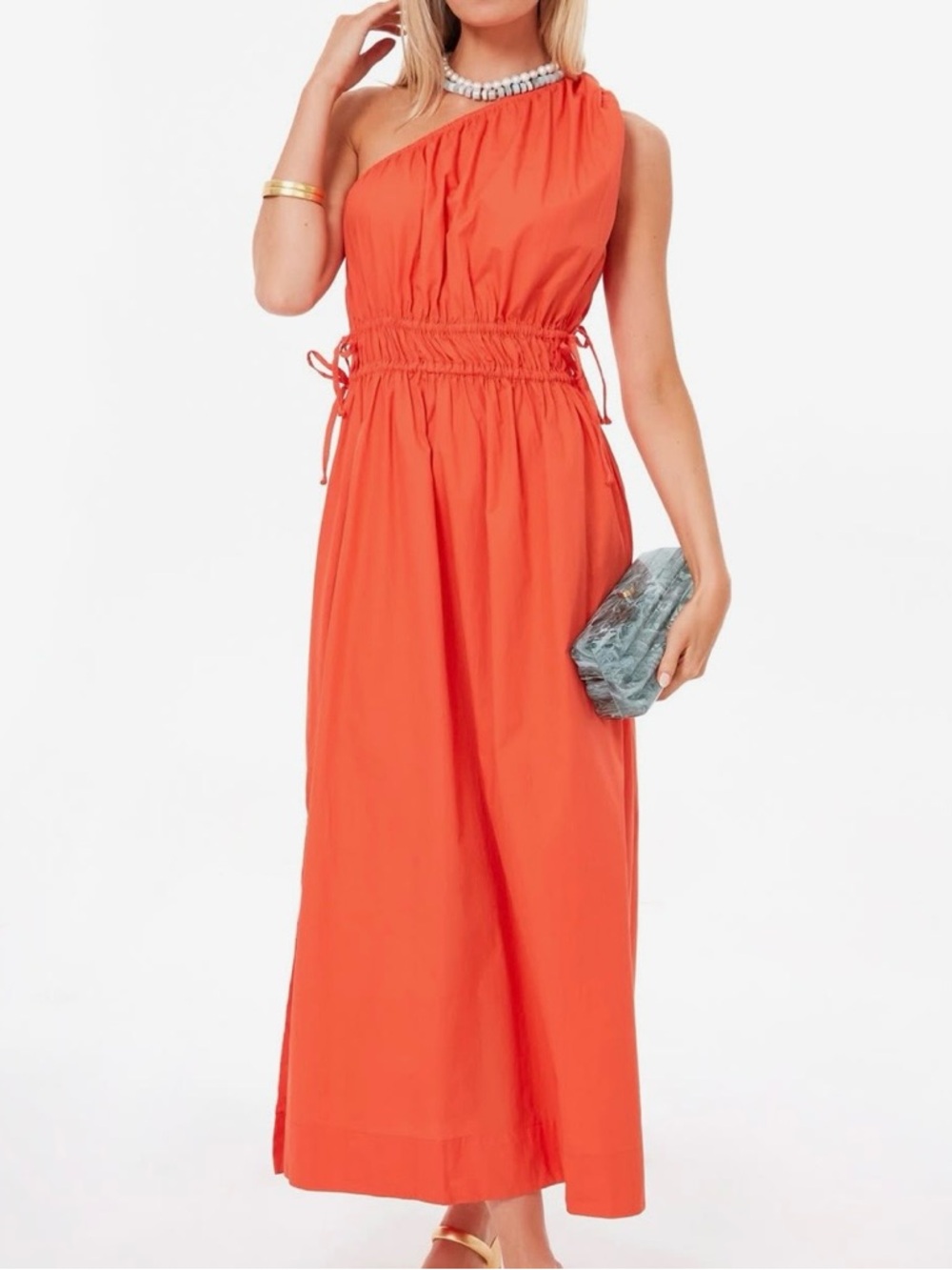 Faithfull the Brand La Ora Dress 4 Morange One Shoulder Midi Resort Vacation